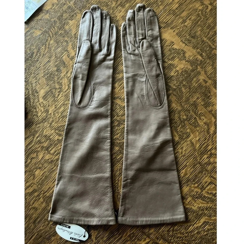 Vintage Viola Weinberger Gloves Womens 6.5 Brown Leather Silk Lined Opera Length